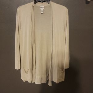 Chicos Size 2 (L/12), Beige/Khaki lightweight cardigan with pockets